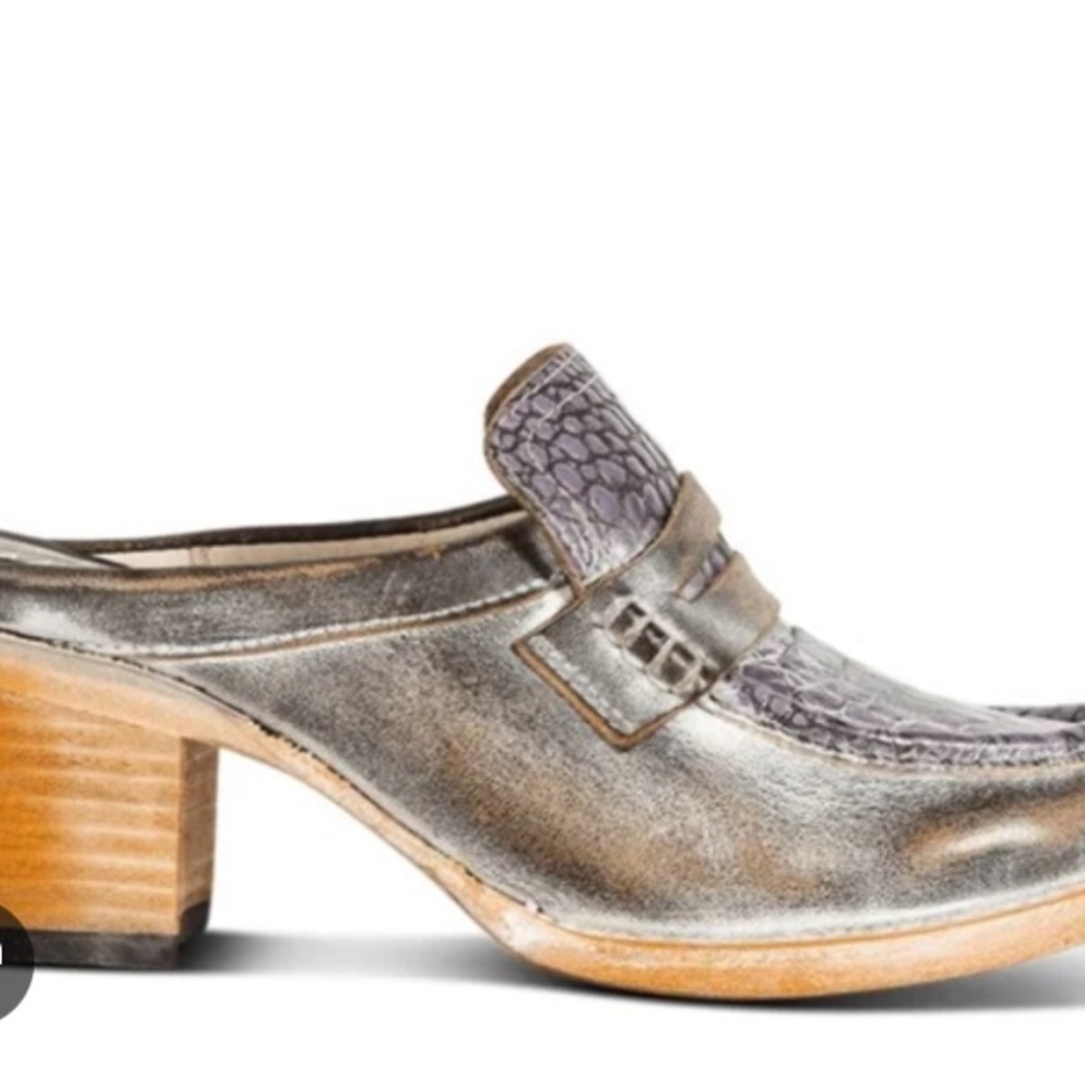 Freebird by Steven Purple and Gray Leather Mules with Chunky Heel - Picture 2 of 6